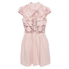 Self-Portrait Pink Floral Guipure Lace and Crepe Mini Dress XS