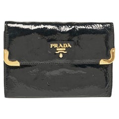 Prada Black Patent Leather Trifold Wallet
