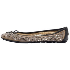 Jimmy Choo Bailarinas Weber de cuero negro/gris con adornos de cristal Talla 38