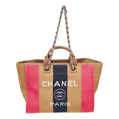 Chanel Multicolor Raffia and Leather Large Stripe Deauville Tote