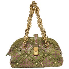 Bottega Veneta Green/Purple Intrecciato Leather Bowler Bag
