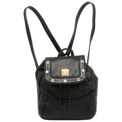 MCM Black Leather Studded Flap Backpack