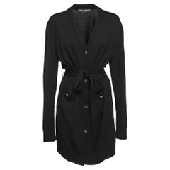 Dolce & Gabbana Chaqueta larga de punto negro con cinturón M