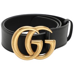Gucci Black Leather GG Marmont Buckle Belt 70CM