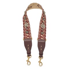 Bolso de hombro Dior burdeos/beige oblicuo de lona y piel con tachuelas Correa