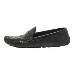 Louis Vuitton Nero Damier Embossed Leather Outline Loafers Taglia 42.5