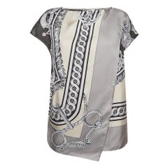 Hermès Grey Printed Silk Bride de Cour Remix Asymmetric Top L