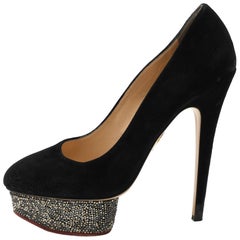 Charlotte Olympia Black Suede Dolly Platform Pumps Size 39