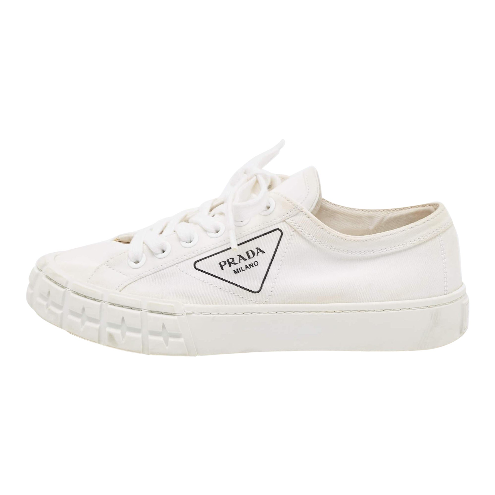 Prada White Canvas Double Wheel Platform Sneakers Size 40