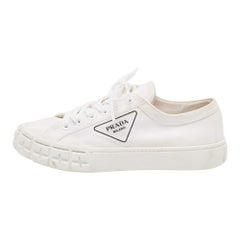 Prada Weiß Canvas Double Wheel Plateau-Turnschuhe mit doppeltem Rad Größe 40