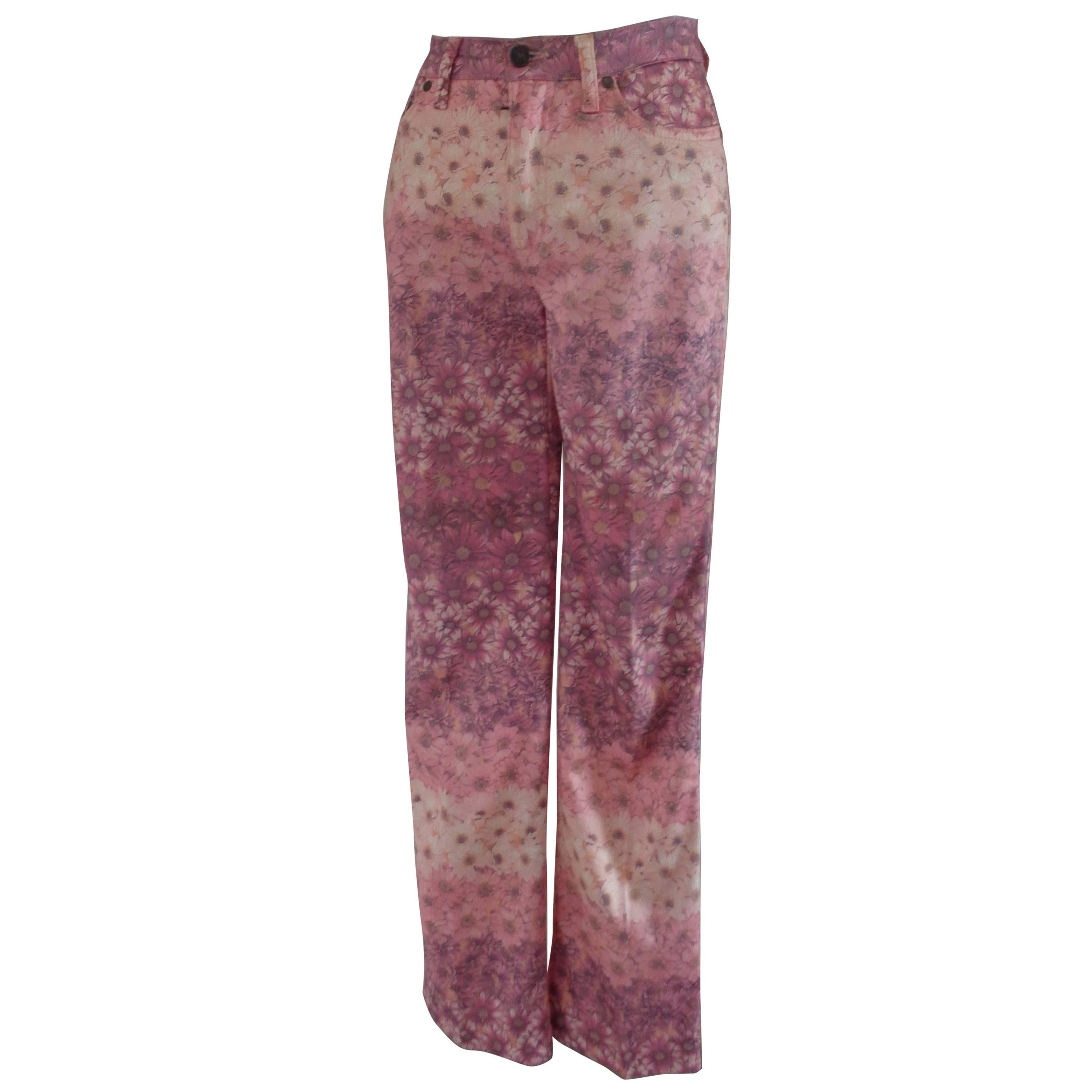 Moschino Pink Flower Cotton Jeans For Sale