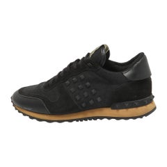 Valentino Black Canvas and Suede Rockstud Low Top Sneakers Size 42