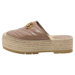 Gucci Beige Quilted Leather GG Marmont Platform Espadrille Flats Size 37.5