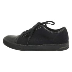 Lanvin Black Leather and Tweed Lace Up Sneakers 41