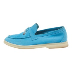 Loro Piana Blue Nubuck Leather Summer Charms Walk Loafers Size 38.5