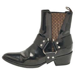 Louis Vuitton Nero Brevetto Pelle Nano Monogram Tela Rapsodia Stivali Taglia 38