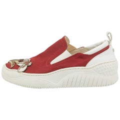 N21 Red Canvas Crystal Embellished Slip On Sneakers Size 37