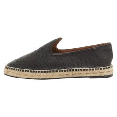 Alaia Black Perforated Leather Slip On Espadrille Flats Size 41