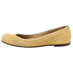 Bottega Veneta Yellow Laser Cut Textured Leather Ballet Flats Size 38