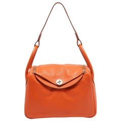 Hermes Orange Evercolor Leather Palladium Finish Lindy 30 Bag