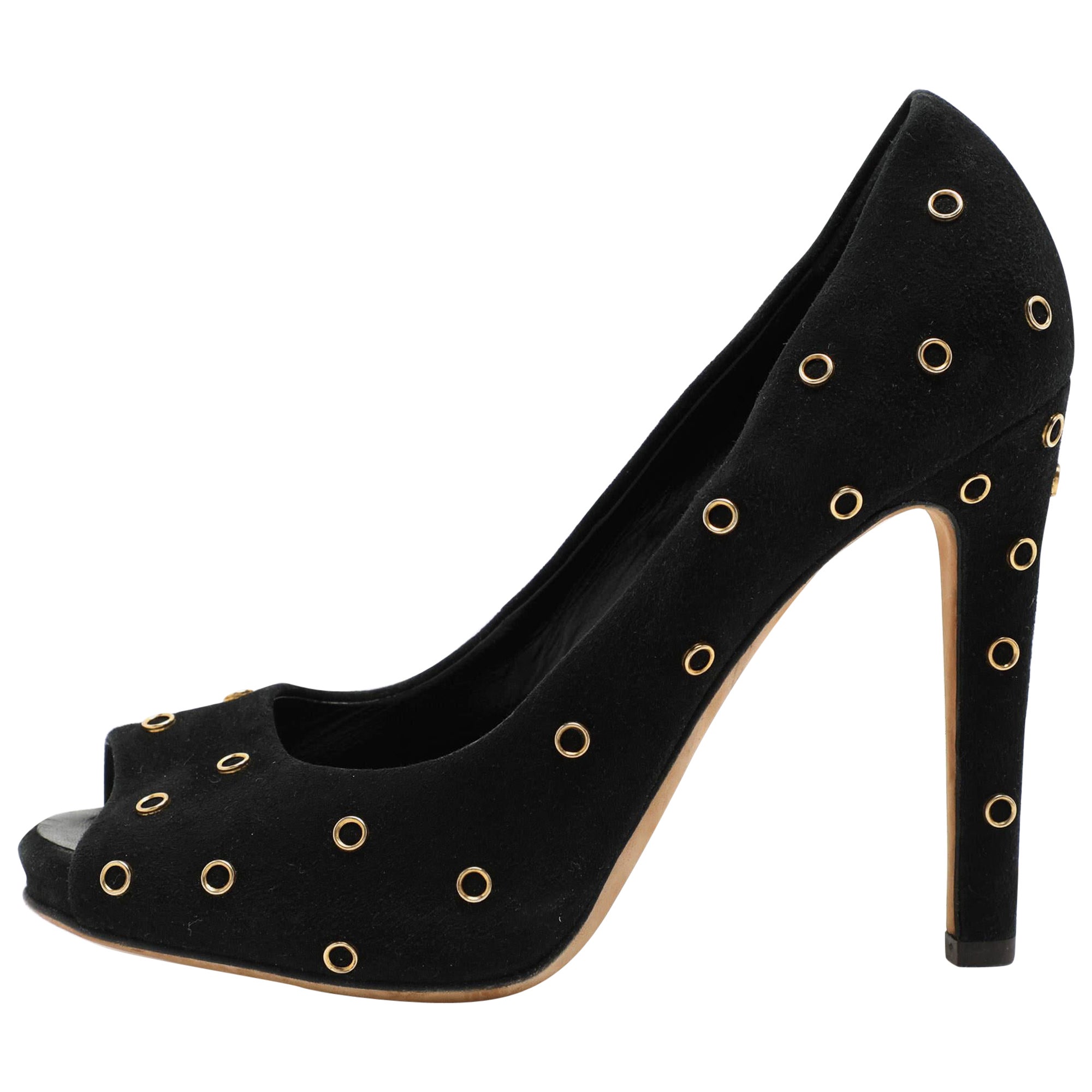 Giuseppe Zanotti Escarpins Peep Toe en daim noir avec embellissement Taille 37.5