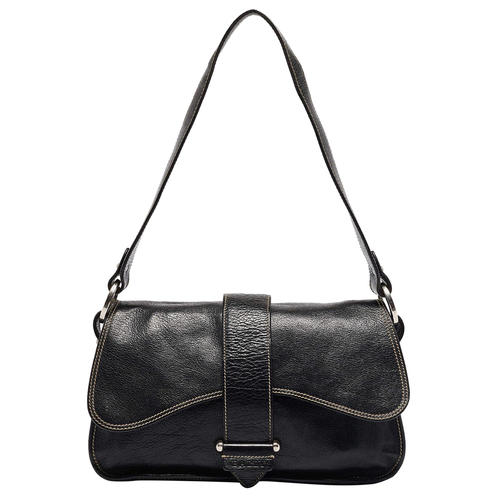 Bally Black Leather Flap Shoulder Bag