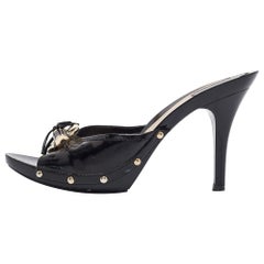 Dior Black Patent Leather Studded Platform Slide Sandals Size 41.5