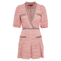 Maje Red Lurex Tweed V-Neck Mini Dress XS