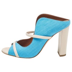 Malone Souliers Blu/Off White Canvas and Leather Norah Mules Taglia 37.5