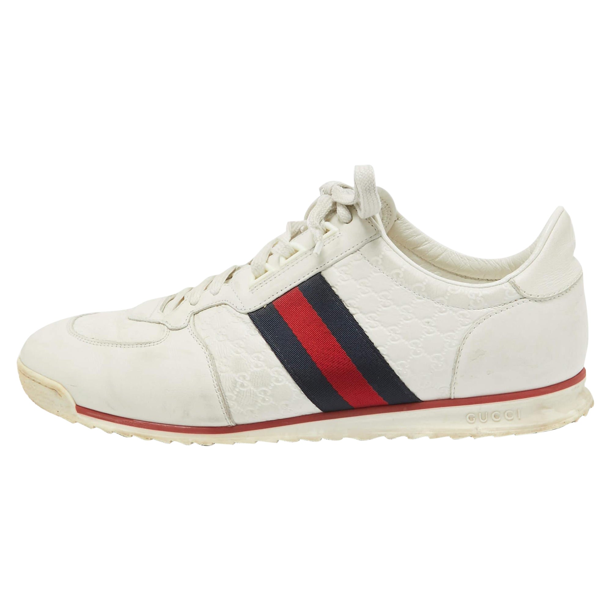 Gucci White Guccissima Leather Web Detail Low Top Sneakers Size 43