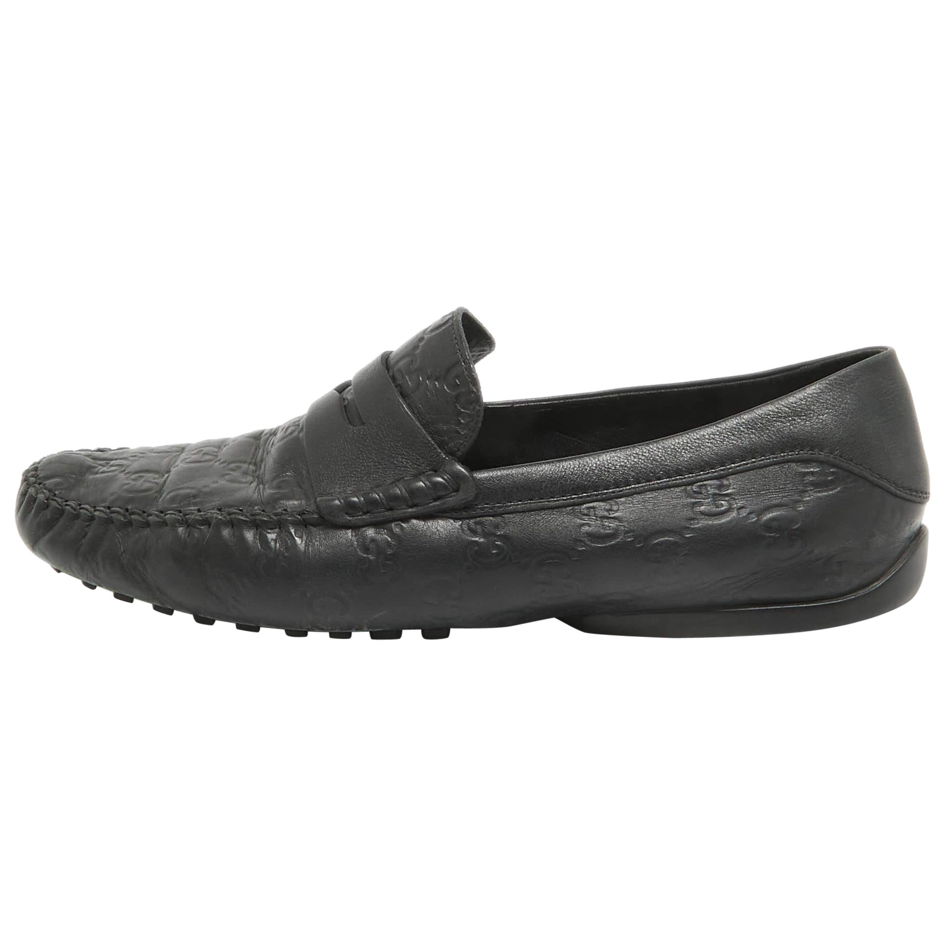 Gucci Mocassins à enfiler en cuir Guccissima noir Taille 42.5