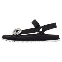 Roger Vivier Black Canvas Crystal Embellished Flat Sandals Size 41