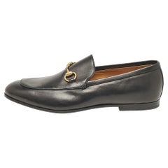 Gucci Black Leather Jordaan Loafers Size 43