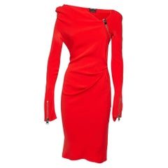 Tom Ford Red Silk Draped Zip Detail Short Dress S