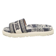 Dior Navy Blue/White Canvas Dway Flat Slides Size 35.5