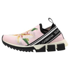 Dolce & Gabbana Pink Knit Fabric Sorrento Slip On Sneakers Size 39