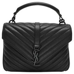 Saint Laurent Black Chevron Quilted Leather Medium College Top Handle Bag