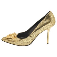 Versace Gold Textured Suede Medusa Pumps Size 40
