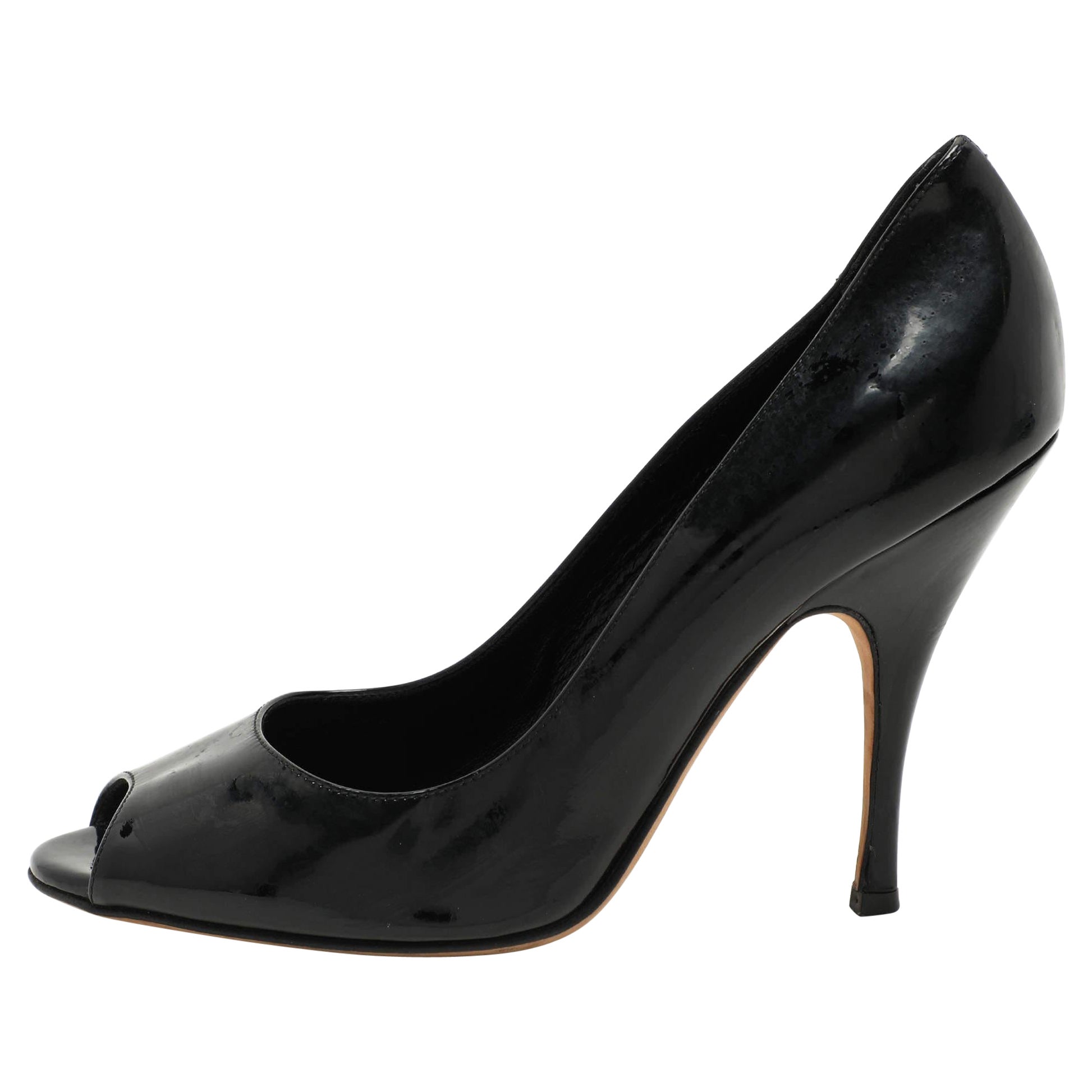 D.G. Escarpins Peep Toe en cuir verni noir Taille 39