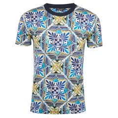 Dolce & Gabbana Blue Majolica Print Jersey Crewneck T-Shirt XS