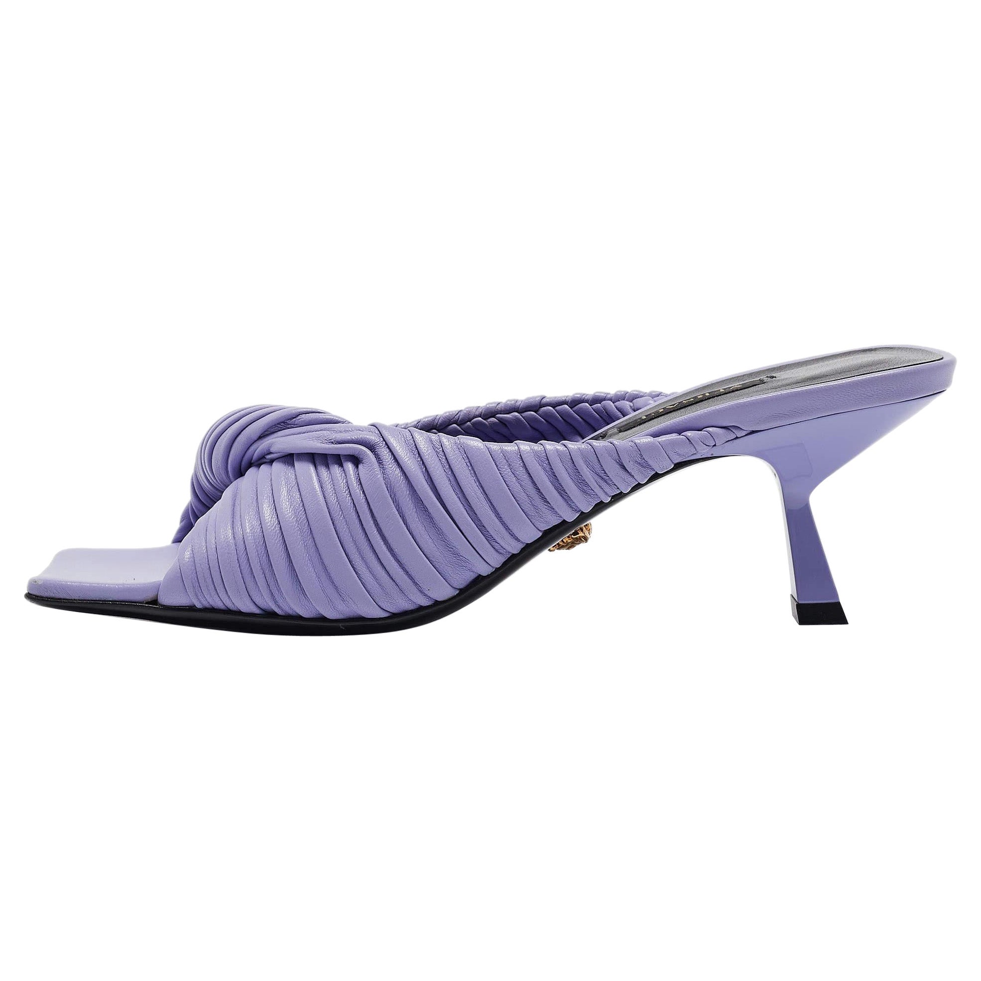 Sandalias Versace Plisse' Slide Cuero Morado Talla 38