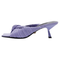 Versace Purple Leather Plisse' Slide Sandals Size 38