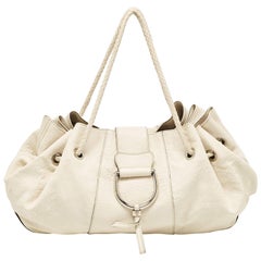 Dolce & Gabbana Off White Leather D Ring Flap Shoulder Bag