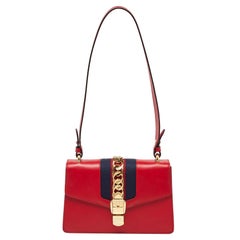 Gucci Red Leather Small Web Sylvie Shoulder Bag