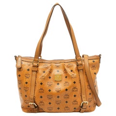 MCM Cognac Visetos Coated Canvas and Leather Zip Tote