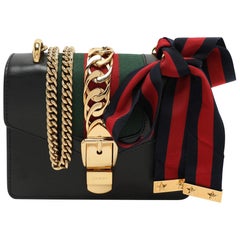 Gucci Black Leather Mini Web Chain Sylvie Shoulder Bag