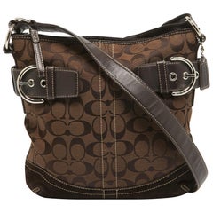 Coach Dark Brown Signature Canvas and Suede Crossbody Bag