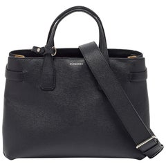 Burberry - Fourre-tout moyen à bannière en cuir noir/beige et en toile à carreaux maison