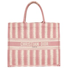 Dior Pink/White Canvas Large Stripe Book Tote