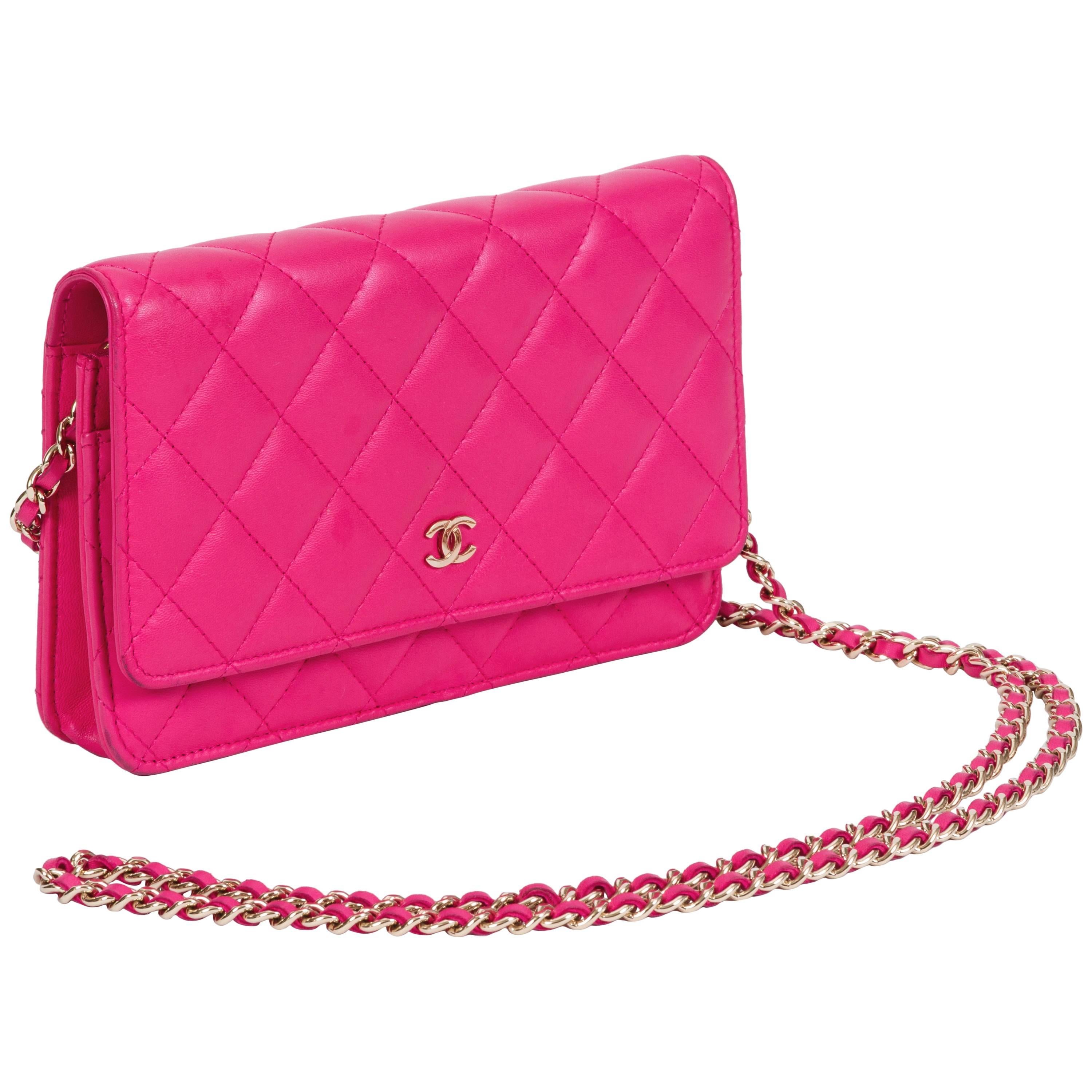 Chanel Fushia Quilted Wallet on a Chain Cross Body Bag